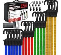 FORTEM Multipack Accesorios de Coche, 32 Piezas Muy Resistentes - Pulpos Elásticos con Gancho - Tensores de Lona - Cinchas de Amarre Elásticas con Bola - Ganchos de Metal plastificado