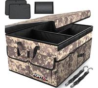 FORTEM Organizador de Maletero Coche y SUV - Organizador de Coche para Almacenamiento - Caja Plegable con 2 Compartimentos Grande - Base Antideslizante - Cinchas Ajustables - Tapa Extraíble (Desierto)