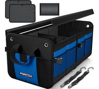 FORTEM Organizador de Maletero de Coche y SUV - Organizador de Coche para Almacenamiento - Caja Plegable con 2 Compartimentos - Base Antideslizante - Cinchas Ajustables - Tapa Extraíble (Azul)