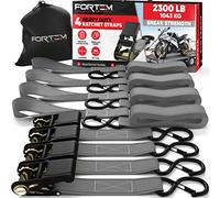 FORTEM Set de Correas de Amarre con Tensor de Trinquete, 1043 kg al Rompimiento, 4 Ganchos de Acero Plastificado, 4 Correas de 4.5m, 4 Hebillas (Gris)