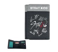 Fortivae Billetera Trifold Stray para Adolescentes, 12.5 x 9 CM Billetera SKZ de Lona Negra, Merchandising KPOP de Stray Kids, Regalo para Fans del KPOP, Estrella (Firma)