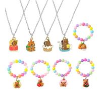 Fortivae Collar Pulseras Niña, 9 Pcs Conjunto de Joyas Dibujos Animados de Capybara, Capybara Collar Pulseras, Joyería Niña Regalo de Cumpleaños de Fiesta