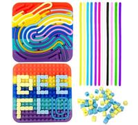 Fortivae Tabla de Actividad Sensorial, Montessori Sensery Activity Board, Sensoriales Fidget Toy con 11 Cuerdas y 50 Frijoles, para Autismo TDAH Juguetes Adultos(Cuadrado del Arco Iris)