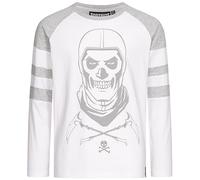 Fortnite Camiseta de manga larga para niño - Negro/Gris - Diseño Skull Trooper Jersey Oficial Licencia Infantil Camiseta Cuello Redondo & Estampado en Mangas - Talla 140 - 176, Blanco, 152