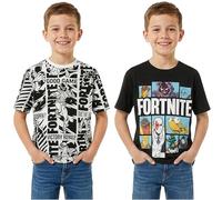 Fortnite Camisetas Niño 7-16 Años Pack de 2, Camiseta Manga Corta Niño Algodón, Ropa Verano Casual, Regalo para Gamer (11-12 Años, Negro/Multi Fortnite 2 Pck)