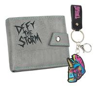 Fortnite Cartera Niño Juvenil y Adolescente, Llavero Set con Monedero y Bolsillo para Monedas, Cartera Bifold con Ranuras para Tarjetas y Billetes, Accesorios Gamer Regalo (Gris)