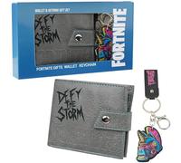 Fortnite Cartera Niño Juvenil y Llavero Original, Set de Billetera con Bolsillo para Monedas y Llavero Resistente, Regalo Gamer (Gris)