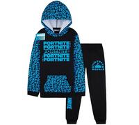 Fortnite Chándal Niño Adolescente Conjunto con Sudadera con Capucha y Pantalón, Ropa Deportiva Infantil Cálida, Regalo Niños (7-8 Años, Negro/Azul)