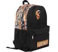 Fortnite Mochila escolar para niños, color negro, grande, A4, multicompartimento, bolsa de viaje con bolsillos de malla y correas acolchadas ajustables para los hombros, Negro/naranja