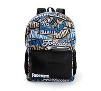 Fortnite Mochila unisex con logotipo azul y negro para niños, bolsa de transporte con cremallera para libros, artículos esenciales para el regreso a clases, diseño de juego impreso, mochila para niños