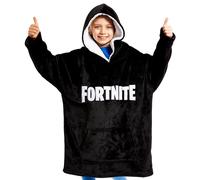 Fortnite Oversized Hoodie, Sudadera Manta con Capucha para Niños y Adolescentes +14 Poncho Manta Extra Largo Regalos para Gamers (Negro Print Niños)