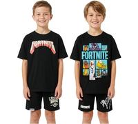 Fortnite Pijama Niño 7-16 Años, Pack de 2 Pijamas Niños Cortos con Camiseta Manga Corta y Shorts, Algodón Conjunto Verano Niño, Regalo Gamer (9-10 Años, Negro/Multi, 2 Paquete)