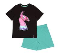 Fortnite Short Pyjama Set for Boys, Glow in The Dark Llama Crew Neck T-Shirt with Shorts, conjuntos de pijamas Niños, Black/Teal, 13-14 Years