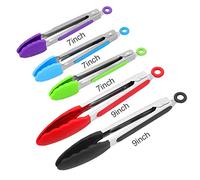 ForTomorrow - Juego de 5 pinzas de cocina con puntas de silicona de alta calidad de 7 y 9 pulgadas para cocinar resistentes al calor, servir alimentos, barbacoas