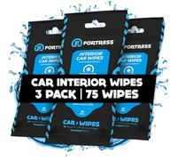 Fortress Toallitas para coche (25 unidades, paquete de 3) toallitas para llevar para el interior del coche, volante, asientos, salpicadero y más [tamaño de viaje] Toallitas para automóviles seguras