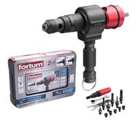 Fortum Adaptador 2 en 1 para Remachadora para Taladro y Atornillador | Para Remaches Ciegos y Tuercas Remachadas de Aluminio, Acero y Acero Inoxidable | Remaches 2,4-6,4 mm + Tuercas Remachadas M3-M12