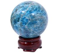 Fortuna Teller Crystal Ball Prop Azul Apatite Crystal Esfera con Bola compacta de la Base de Madera para Espiritual, meditación, Feng Shui, decoración del hogar Fortune cajero