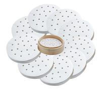 FortuneGlobe 100 pcs de papel perforado 20 cm de bambú para cocinar al vapor y al vapor, 8 pulgadas de papel de pergamino antiadherente como papel dim sum, freidora de aire (100pcs 20cm)