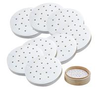 FortuneGlobe 100pcs de papel perforado 22 cm de bambú para cocinar al vapor y al vapor, 8.5 pulgadas de papel de pergamino antiadherente como papel dim sum, freidora de aire (100pcs 22cm)