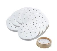 FortuneGlobe 200pcs de papel perforado 20 cm de bambú para cocinar al vapor y al vapor, 8 pulgadas de papel de pergamino antiadherente como papel dim sum, freidora de aire