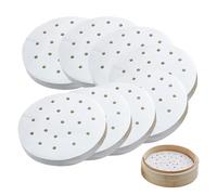 FortuneGlobe 200pcs de papel perforado 23cm de bambú para cocinar al vapor y al vapor, 8 pulgadas de papel de pergamino antiadherente como papel dim sum, freidora de aire