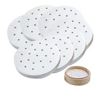 FortuneGlobe 200pcs de papel perforado 25.5cm de bambú para cocinar al vapor y al vapor, 8 pulgadas de papel de pergamino antiadherente como papel dim sum, freidora de aire