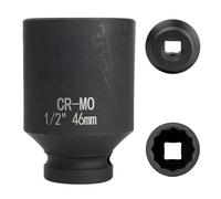 FortuneGlobe - Casquillo de 46 mm 1/2 pulgadas, 12 pans, casquillo de choque 1/2 46 mm, acero cromo-molibdeno CR-MO(Black)