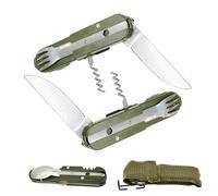 FortuneGlobe Cubiertos plegables de camping 2 piezas, set de cubiertos de camping 5 en 1, juego de exterior con bolsa de almacenamiento y picnics para senderismo