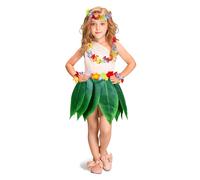 Fortuning's JDS Boys Girls Hawaiian Flowers Leaf Grass Skirts Garland Costume Set Beach Party Favors (5Pcs)