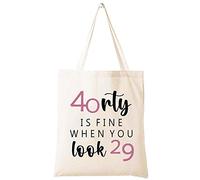Forty Is Fine When You Look 29 - Bolsa de hombro para la compra, regalo divertido de 40 cumpleaños para mujeres, jefe, esposa, compañeros de trabajo, hermanas, mejores amigas - Cuarenta y cuarenta - 40 años de edad