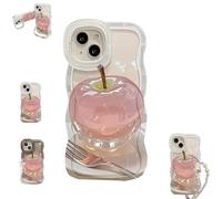 Forubom Fruit Pattern Transparent Phone Case for iPhone, Soft Silicone Colorful Fruit Wave Transparent Silicone Case with Lanyard & Double Stand for iPhone 16/15/14ProMax (White,for iphone 14Plus)