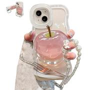 Forubom Fruit Pattern Transparent Phone Case, Soft Silicone Anti-Fall All-Inclusive Mobile Case with Lanyard & Double Stand for iPhone 16/15/14/13 ProMax (for iphone 16 Plus,White With Chain)