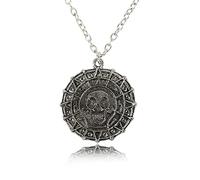 FORUBUS Collar con colgante de moneda de esqueleto pirata para mujeres y hombres, collar de cabeza de calavera caribeña para Halloween, accesorio de joyería, 20.9 inches, Latón, Metal