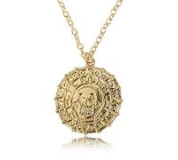 FORUBUS Collar con colgante de moneda de esqueleto pirata para mujeres y hombres, collar de cabeza de calavera caribeña para Halloween, accesorio de joyería, Latón, Metal