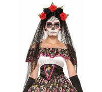 Forum Novelties Tocado Velo Día De Los Muertos Flores Disfraz Halloween 74922