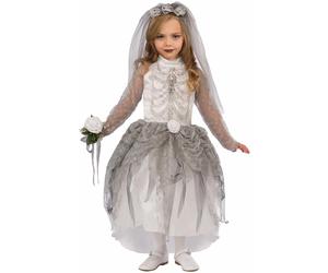 Forum X75184 Skeleton Bride Child Costume, White/Grey, Small Medium 7-9 Years