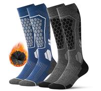 FORVEVO 2 pares de calcetines de lana merino para hombre 39-42,Calentitos y acolchados calcetines de esquí,Calcetines térmicos suaves y transpirables(Gris oscuro/Azul)