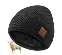 FORVEVO Gorro de lana para hombre de invierno, cálido gorro de lana para mujer con forro polar, gorro de invierno suave para hombre, gorro de punto resistente al viento, Negro , Talla única