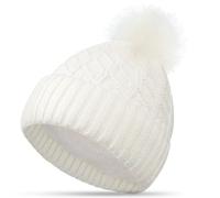 FORVEVO Gorro Invierno Mujer, Pompones para Gorros Termico, Elásticos Gorro Punto de con Forro Polar para Deportes Diarios al Aire Libre Ejecute Esqui (Gris)