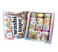 Forwaarss Juego de 18 rollos de cinta washi - Vintage Scenic Architecture Theme Decorativo Masking Tape Patrón de Color, Vintage Adhesive Artists Tapes