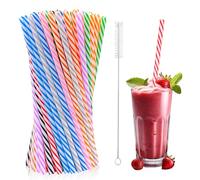 FORYNXHWIN 100 pajitas reutilizables de plástico con cepillo para pajitas, reutilizables, gruesas y duras para té con leche, batidos, zumos, bebidas, cócteles