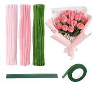 FORYNXHWIN 300 Piezas Limpiapipas Flores - Limpiapipas Manualidades con 100tallos Tallos de Flores 1rollos Cinta, Chenilla Multicolor Limpia Pipas para DIY Regalo Decoración Hogar