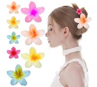 FORYNXHWIN 8 horquillas hawaianas para el pelo, diseño de flores, para niñas y mujeres, para playa, fiestas, piscina, vacaciones (8 unidades, 4 grandes y 4 pequeñas, A)