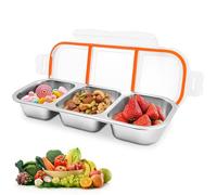 FORYNXHWIN Caja de aperitivos con 3 compartimentos, plato de aperitivos de acero inoxidable, fiambrera para niños, fiambrera para niños, recipiente para aperitivos con tapa, fiambrera dividida para