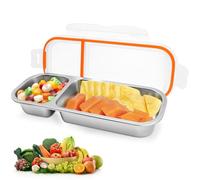 FORYNXHWIN Caja de aperitivos con 3 compartimentos, plato de aperitivos de acero inoxidable, fiambrera para niños, fiambrera para niños, recipiente para aperitivos con tapa, fiambrera dividida para