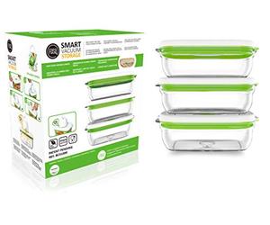 FOSA Juego de 3 Recipientes para Alimentos al Vacío 1L - Tuppers Rectangulares Herméticos para Conservar Comida Fresca - Material Libre de BPA - Compatible con Sistema (Bomba No Incluida)