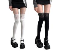 FOSDICK 2 Pares Calcetines Altos Mujer, Calcetines Largos Mujer, Calcetine para Botas Invierno, Calcetine Hasta la Rodilla, para Mujeres, Señoritas y Niñas Vestido Uso Diario