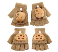 FOSDICK 2 Pares Guantes Sin Dedos para Niños, Guantes Dedos Descubierto Mitones Niño Fingerless Gloves Winter Termicos Flip Top, Lindo Capibara Manoplas Niño, Guantes Infantiles para 7 a 13 Años