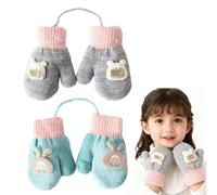 FOSDICK 2 Pares Manoplas de Punto de Invierno para Bebés, Lindos Manoplas Invierno Niñas 1-3 Años, Guantes Térmicos Mitones con Forro Polar y Cuerda Colgar Cuello