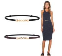 FOSDICK 2 Piezas Cinturon Mujer, Cinturones Mujer Moda CláSica, Cintos EláStica, Cinturon de Cuero Pu, Vintage Cinturones Delgado para Camisa, Vestidos, Pantalones